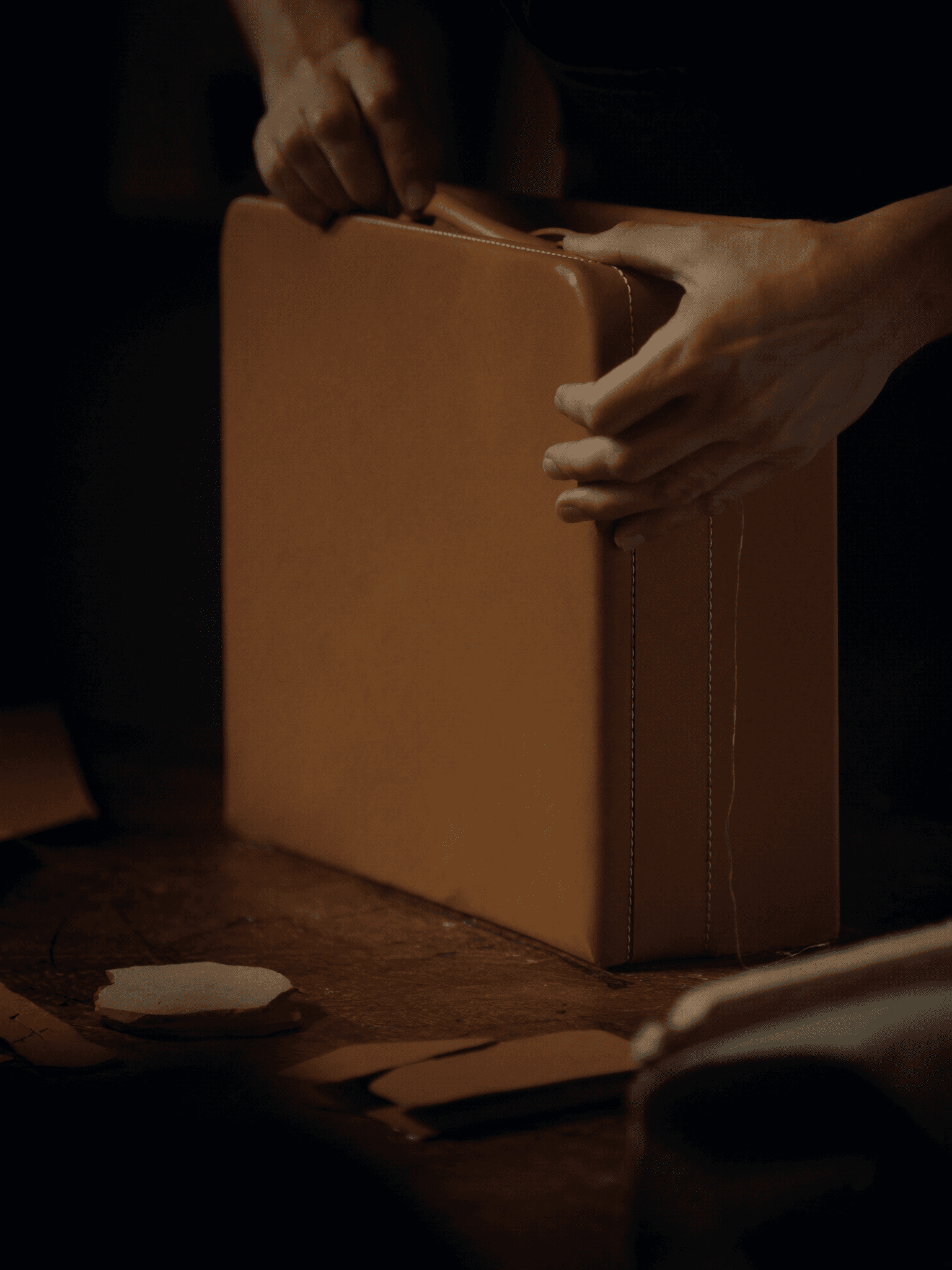 A Vantier case being finished by hand in the workshop