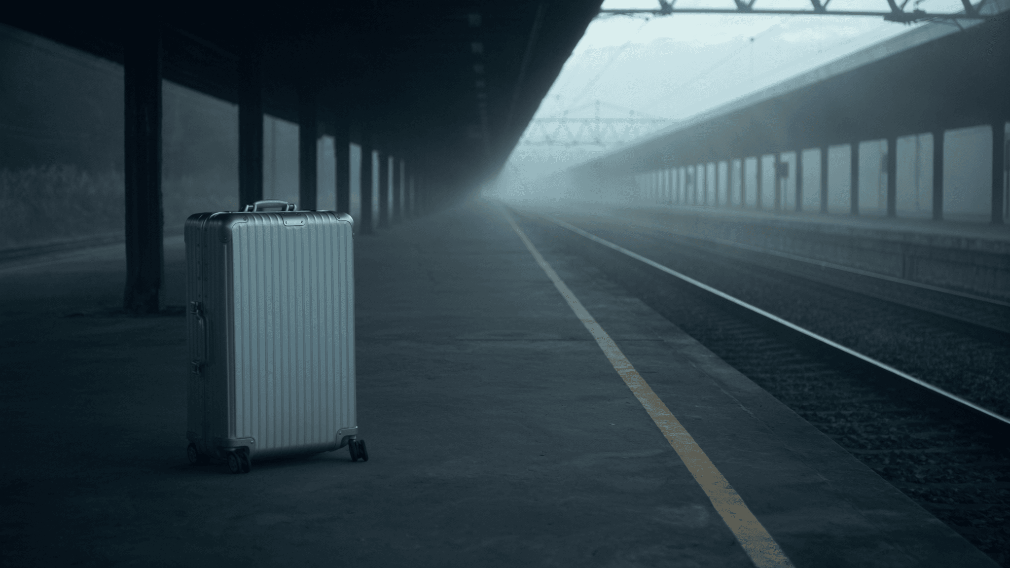 A Vantier case waiting on an empty platform at first light